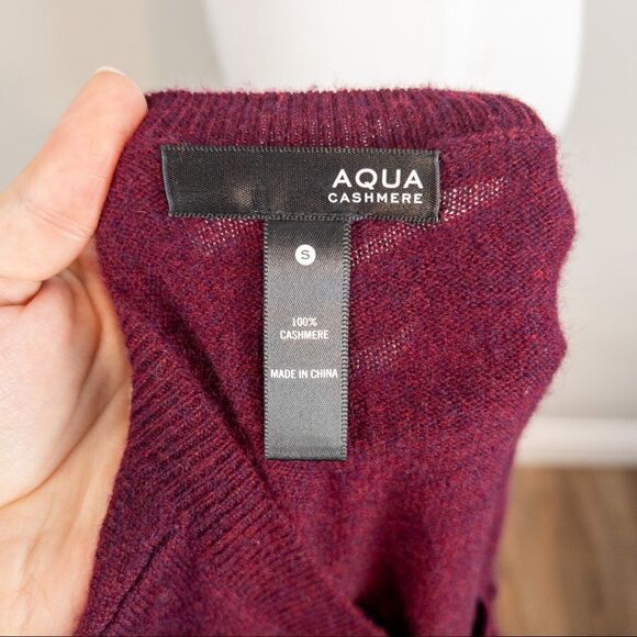 Aqua Womens Cashmere Burgundy Cold Shoulder Ruffle Sweater Size Small Knit - Picture 7 of 10